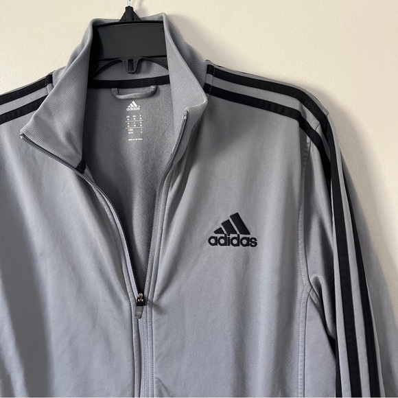 Adidas Gray-Black Track Jacket Sweatshirt Mens Medium Black Stripes No Hood - Picture 2 of 5